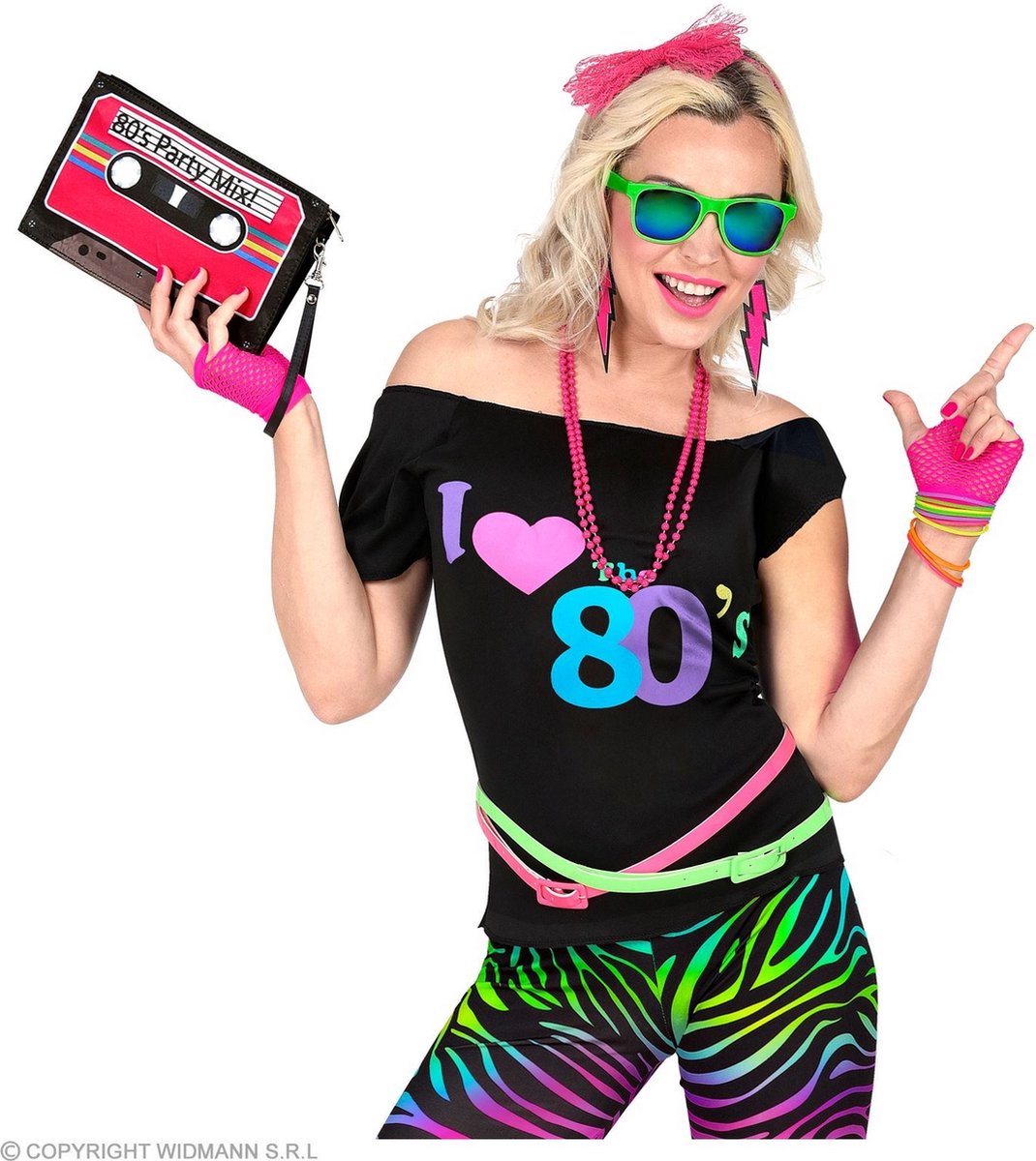 Jaren 80 & 90 Kostuum | Cool 80s Shirt Zwart Vrouw | Large / XL | Carnaval kostuum | Verkleedkleding